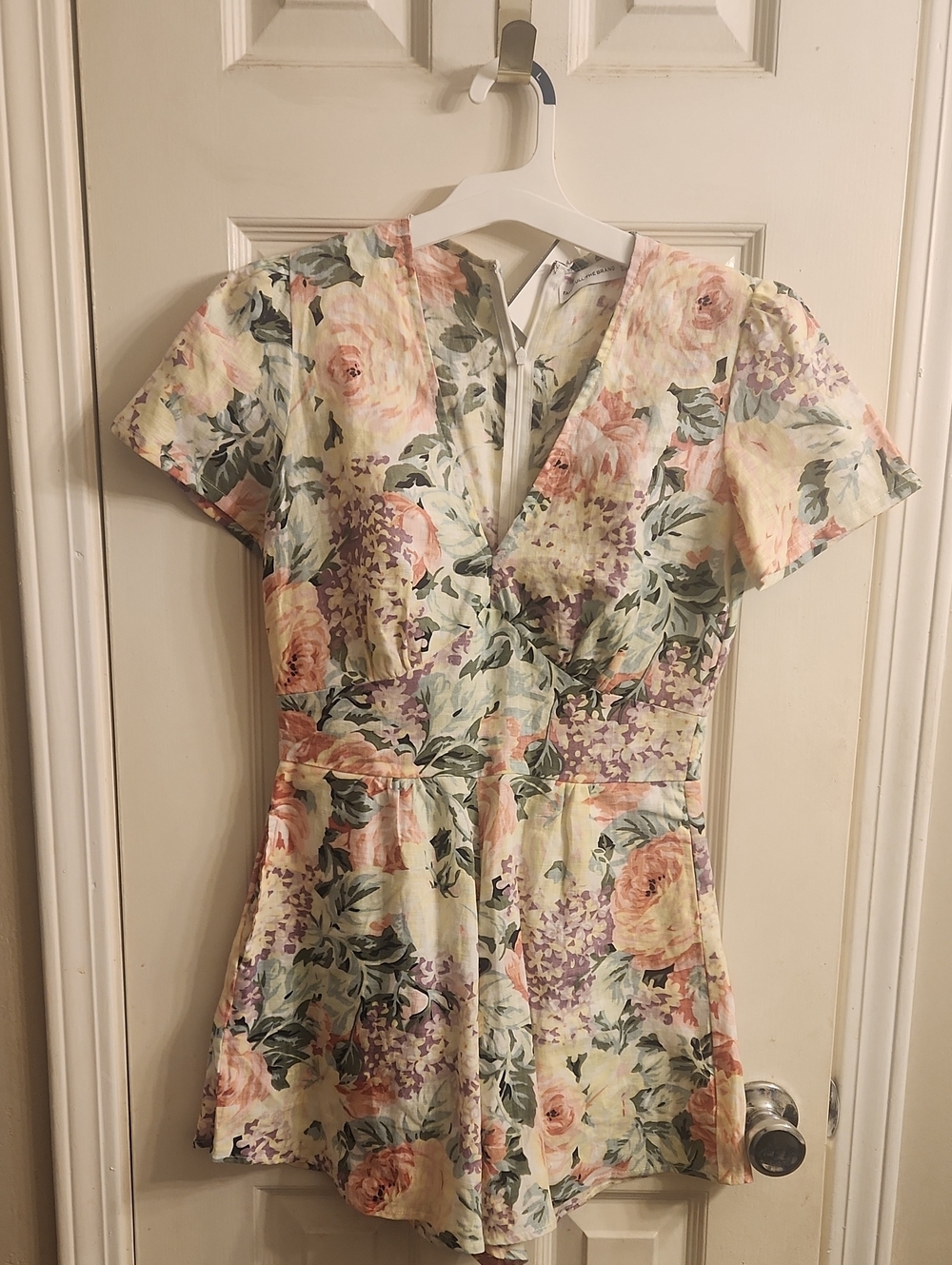 Floral V-Neck Short Sleeve Women's Dress Romper - Pastel Floral
